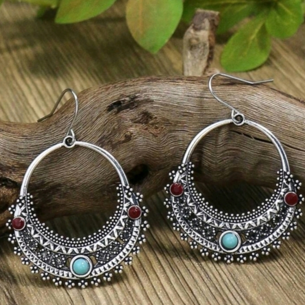 New Boutique Women's Bohemian Silver-Tone Gypsy Hoops Festival